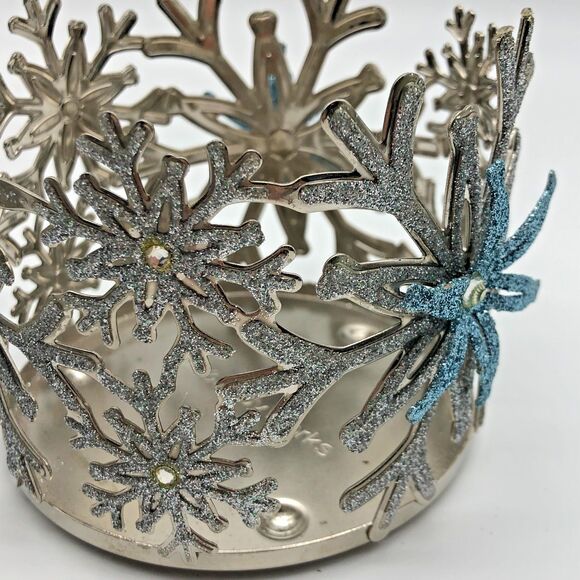 Bath & Body Works 3-Wick Candle Holder Set of 2 Glitter Snowflakes Holiday - Picture 3 of 5